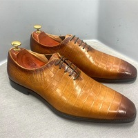  Genuine leather formal business men's crocodile pattern embossed Oxford handmade shoes 3 colors - Thumbnail 4