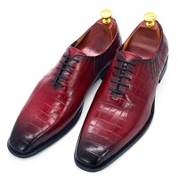  Genuine leather formal business men's crocodile pattern embossed Oxford handmade shoes 3 colors - Thumbnail 5