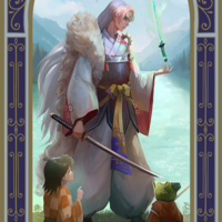 Inuyasha Art Print | Gold Metallic Inuyasha & Kagome Painting | Sesshoumaru Print | Isekai Tarot Collector Print  - Thumbnail 3