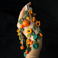 Sunflower Charm Bracelet, polymer clay, summer, leaf, yellow, unique, handmade, sunny, chain, ooak - Thumbnail 2