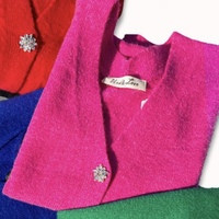 V-Neck Rhinestone Button Sweater - Thumbnail 1