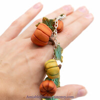 Pumpkin Charm Bracelet, polymer clay, autumn, fall, leaf, yellow, orange, green. unique, handmade, sparkle, chain, ooak - Thumbnail 2