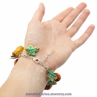 Pumpkin Charm Bracelet, polymer clay, autumn, fall, leaf, yellow, orange, green. unique, handmade, sparkle, chain, ooak - Thumbnail 8