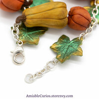 Pumpkin Charm Bracelet, polymer clay, autumn, fall, leaf, yellow, orange, green. unique, handmade, sparkle, chain, ooak - Thumbnail 9