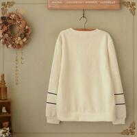 Preppy style cartoon cat embroidered round neck long-sleeved sweatshirt - Thumbnail 2