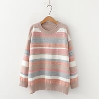 Loose round neck colorful striped long sleeve sweater - Thumbnail 1