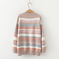 Loose round neck colorful striped long sleeve sweater - Thumbnail 4