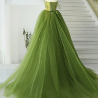 Green Tulle Long Prom Gown, Green Tulle Long Evening Dress KPP1679 - Thumbnail 1