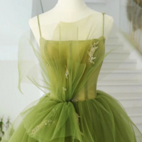 Green Tulle Long Prom Gown, Green Tulle Long Evening Dress KPP1679 - Thumbnail 2