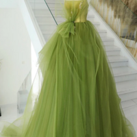 Green Tulle Long Prom Gown, Green Tulle Long Evening Dress KPP1679 - Thumbnail 3
