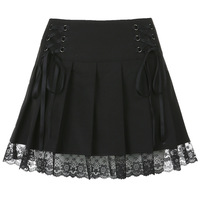 Sexy irregular strapped high waist dark lace pleated skirt - Thumbnail 1