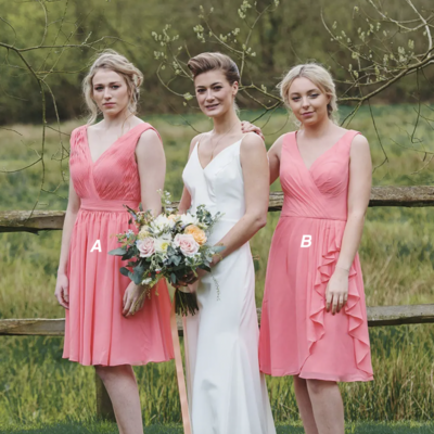V neck short bridesmaid dresses coral - Thumbnail 2