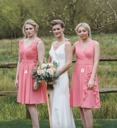V Neck Short Bridesmaid Dresses Coral