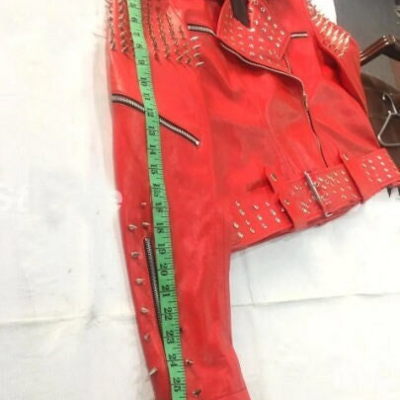 Crafted leather new handmade ladies red spiked studded punk leather jacket  - Thumbnail 5