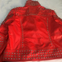 Crafted Leather New Handmade Ladies Red Spiked Studded Punk Leather Jacket  - Thumbnail 3