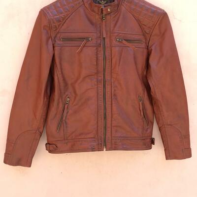 Crafted leather men's motorcycle brown genuine lambskin leather slim fit biker jacket  - Thumbnail 5