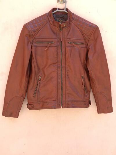Crafted Leather Men's Motorcycle Brown Genuine Lambskin Leather Slim fit Biker jacket 