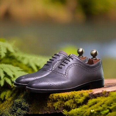 Men stylish brogue dress formal shoes leather men's grey leather lace up shoes