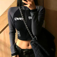 Streetwear Zipper Long Sleeve Dancing Workwear Crop Top - Thumbnail 8