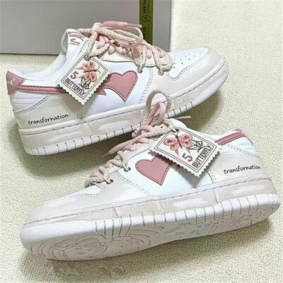 Retro Pink Heart White Sneakers