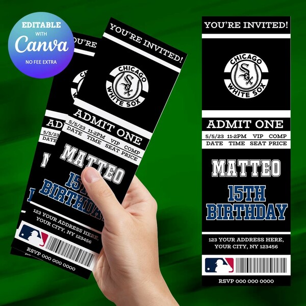 Chicago White Sox Birthday Ticket Invitation Canva Editable and Printable