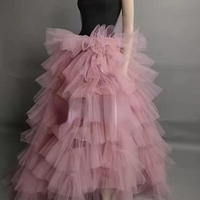 PINK Fluffy Layered Tulle Skirt Custom Plus Size Wedding Tulle Maxi Skirt Puffy Pink Tutu  - Thumbnail 4