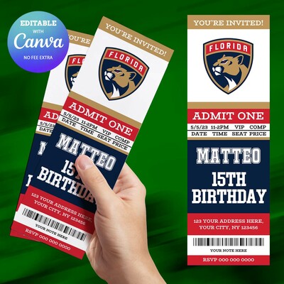 Florida Panthers Birthday Invitation, Hockey Birthday Invitation Canva Editable