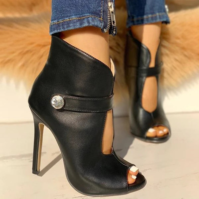 Sexy women's high stiletto heel fish mouth buckle metal decorative sandals