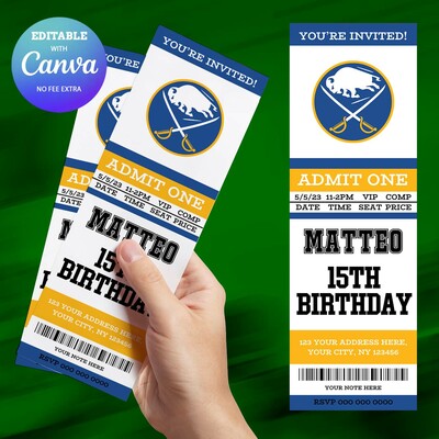 Buffalo Sabres Birthday Invitation, Hockey Birthday Invitation Canva Editable