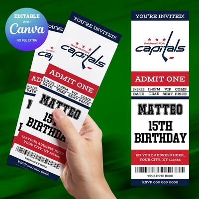 Washington Capitals Birthday Invitation, Hockey Birthday Invitation Canva Editable