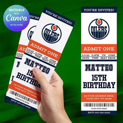 Edmonton oilers birthday invitation, hockey birthday invitation canva editable