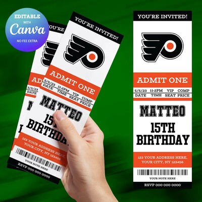 Philadelphia Flyers Birthday Invitation, Hockey Birthday Invitation Canva Editable