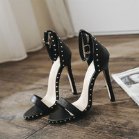  Sexy sandals high stiletto heel buckle with rivets large size women's sandals  2 colors - Thumbnail 2