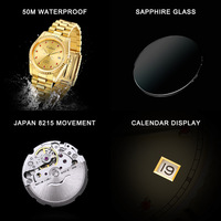 Mens golden watch 36mm case Miyota automatic mechanical 5BAR calendar business wristwatch C8223 - Thumbnail 5