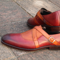 Crafted Leather Handmade Brown Leather Cross Buckle Monk Strap Dress Shoes - Thumbnail 1