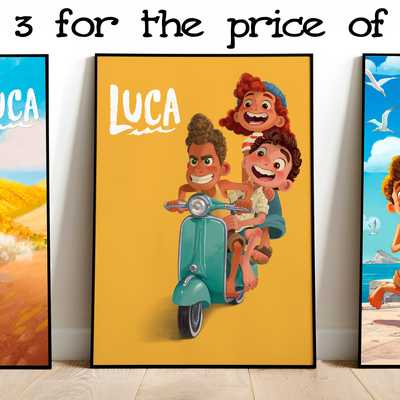 Luca and alberto - luca film - 3x1 digital poster set ready to print