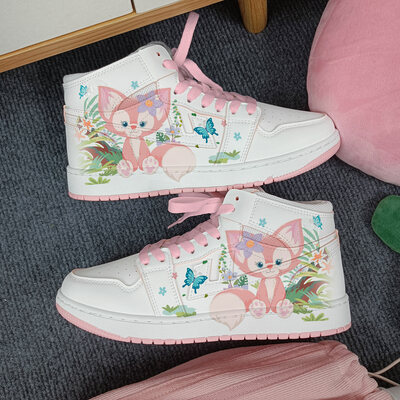 Sakura fox sneakers high tops cute shoes hand-panted shoes