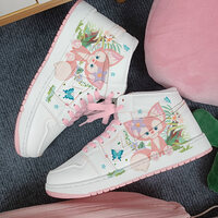 Sakura Fox Sneakers High Tops Cute Shoes hand-panted shoes - Thumbnail 1