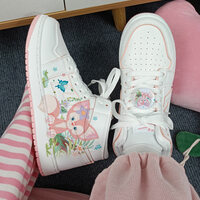 Sakura Fox Sneakers High Tops Cute Shoes hand-panted shoes - Thumbnail 4