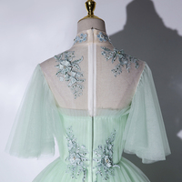 Green Tulle Lace Long A-Line Ball Gown - Thumbnail 5