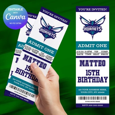 Charlotte Hornets Birthday Invitation, Hockey Birthday Invitation Canva Editable