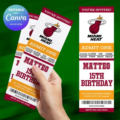 Miami heat birthday invitation, basketball ticket birthday invitation canva editable - Thumbnail 3