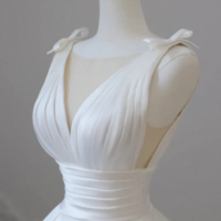 A Line V Neck Satin Wedding Dress, White Satin Bridal Gown with Bow KPP1685 - Thumbnail 2