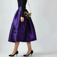 PURPLE A-line Taffeta Skirt Outfit Women Custom Plus Size Tea Length Pleated Skirt A-line Pleated Holiday Party Skirt with Pockets - Thumbnail 1