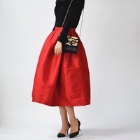 PURPLE A-line Taffeta Skirt Outfit Women Custom Plus Size Tea Length Pleated Skirt A-line Pleated Holiday Party Skirt with Pockets - Thumbnail 3