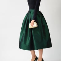 PURPLE A-line Taffeta Skirt Outfit Women Custom Plus Size Tea Length Pleated Skirt A-line Pleated Holiday Party Skirt with Pockets - Thumbnail 9