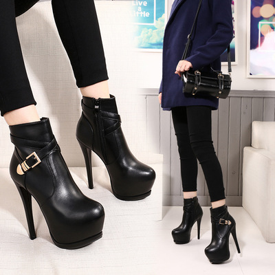 Women's super high heels with side zipper platform short boots 