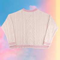 Lover Cardigan with Heart Star Embroidery Pink Cozy Knit Button Up Sweater Taylor Swift - Thumbnail 1