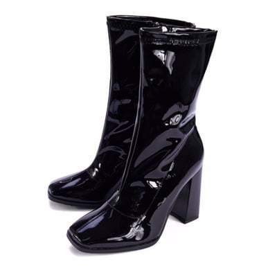 Thick heel short boots women's high heel elastic slimming large size