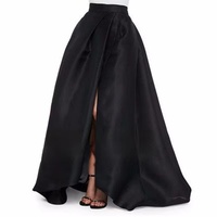 BLUE High Slit Taffeta Skirt Women Custom Plus Size Formalwear Elegant Puffy Blue Maxi Skirt - Thumbnail 1